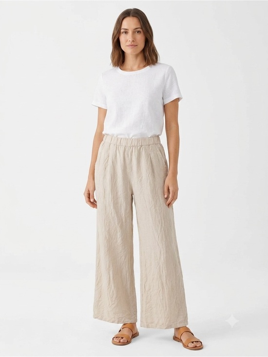 Pistache Pants - Pistache Italian 100% Linen Wide Leg Cropped Ankle Pants Trousers Woman Large